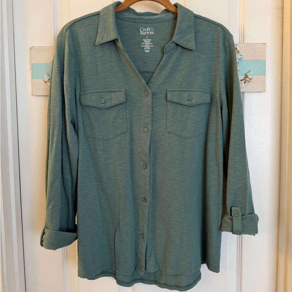 Croft & Barrow Green Knit Button Front Top Sz L - Picture 4 of 8